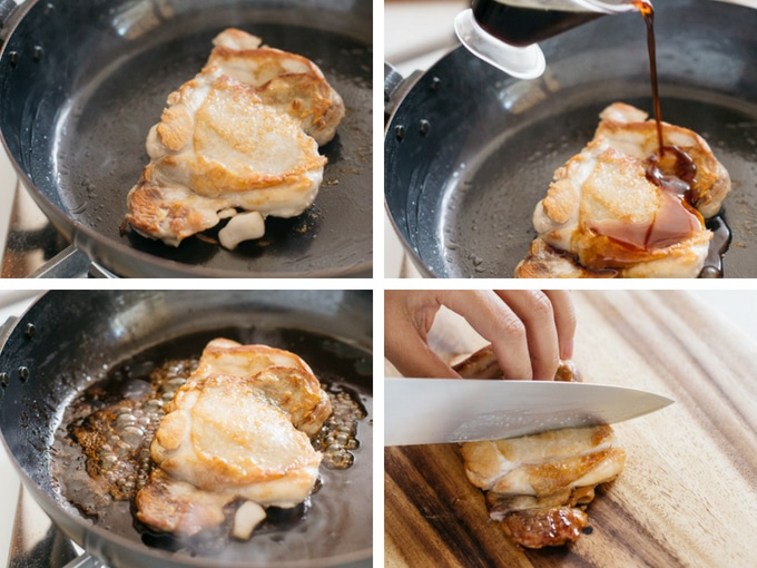 4 photos showing the the second half of making Teriyaki chicken process