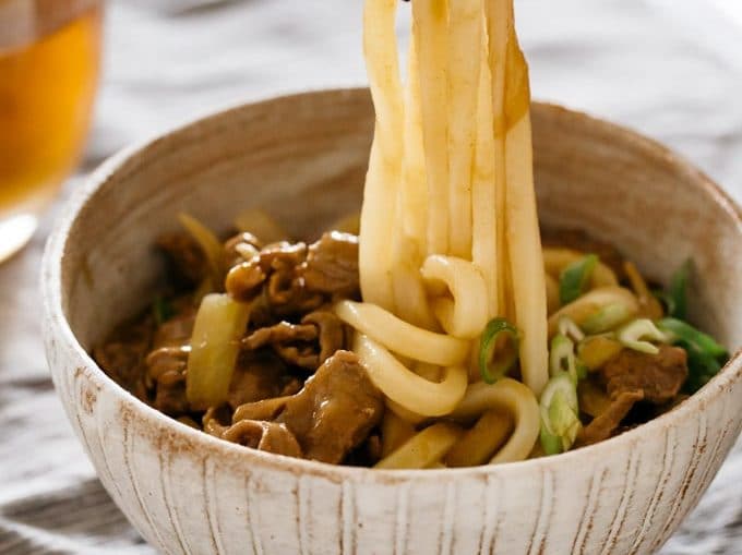 Curry udon served in a large bowl