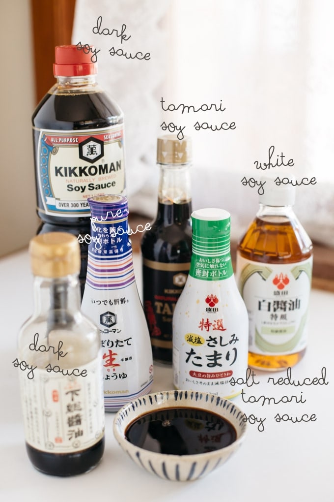 5 bottles of different soy sauces