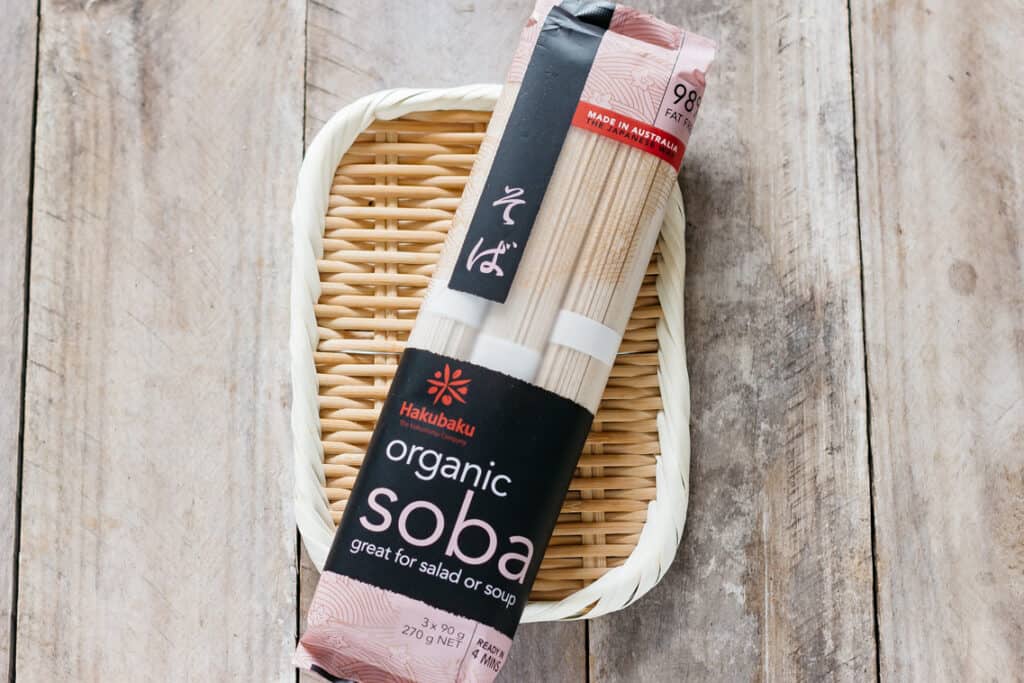 organic soba noodles by Hakubaku brand in a packet