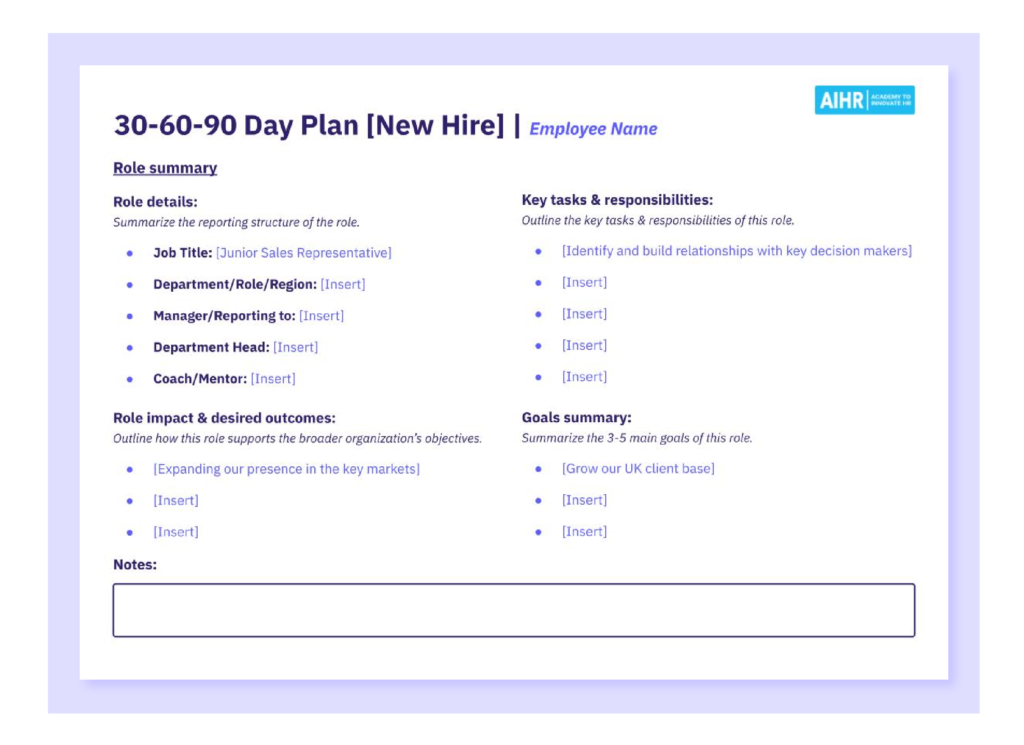 30 60 90 day sample plan for onboarding new hires