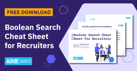 Free Boolean Search Cheat Sheet for recruiters, with a download button.