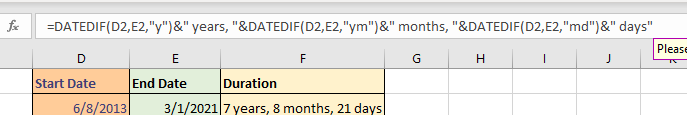 DATEDIF function results