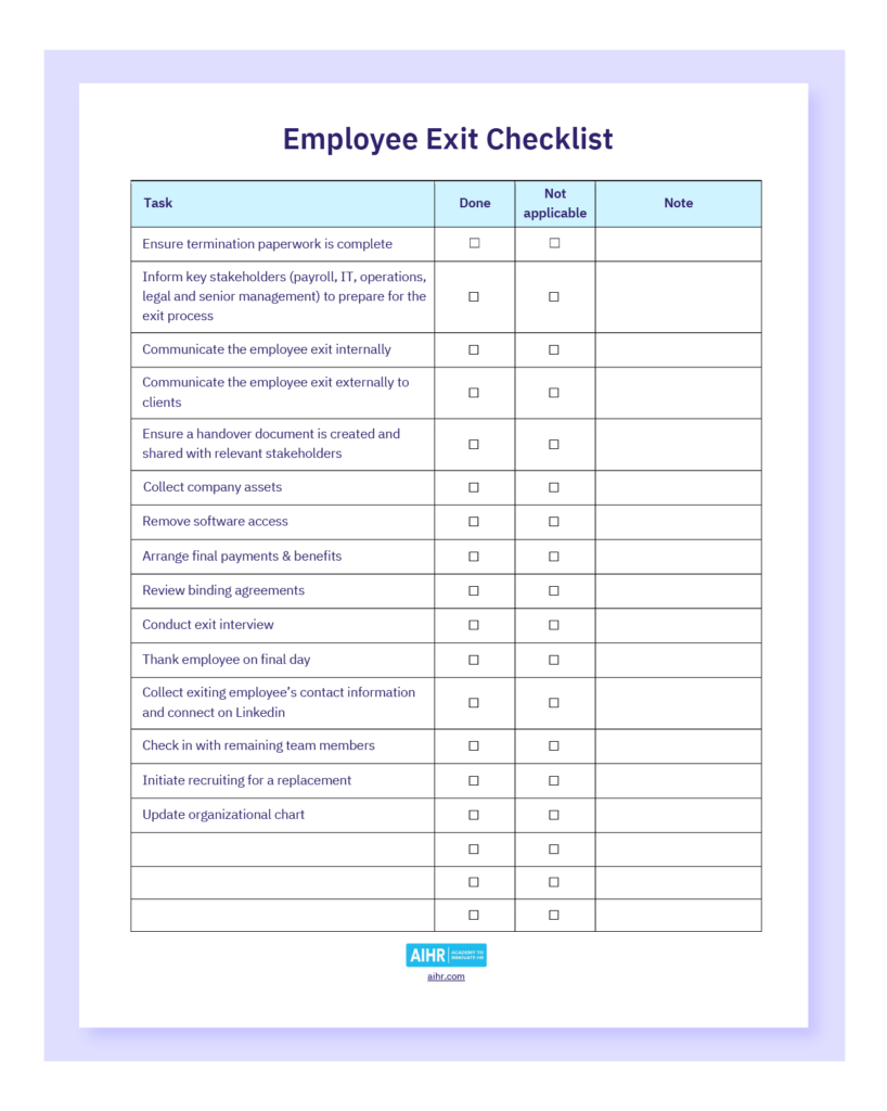 Employee Exit Checklist Sample Download