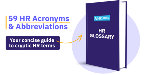 Cover of "HR Glossary" guidebook with the title "59 HR Acronyms & Abbreviations."