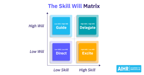 The Skill Will Matrix with four quadrants based on the levels of skill and will in employees.