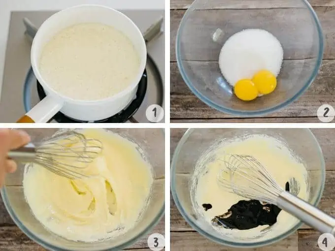 4 image collage of making black sesame ice cream process 1 