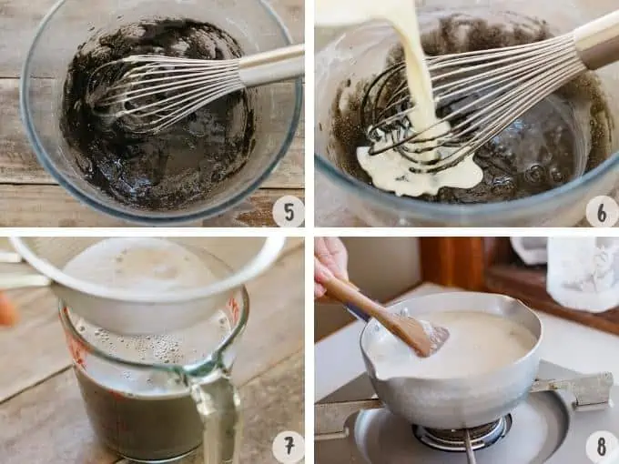 4 image collage of making black sesame ice cream process 2