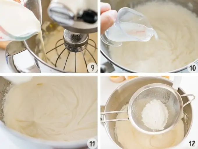 4 photo collage of mixing all ingredients with a stand mixer 