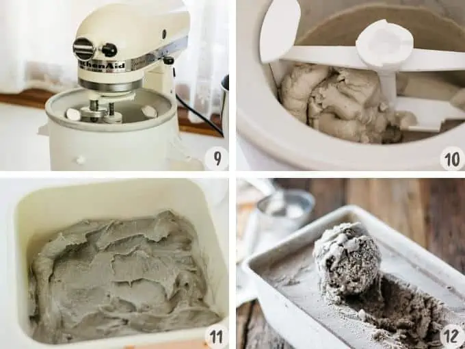 4 image collage of making black sesame ice cream process 3