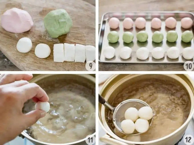 a collage of 4 hanami dango making process step by step 3