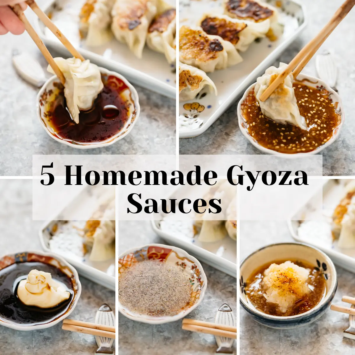 5 gyoza sauces images collaged with text overlay featured image