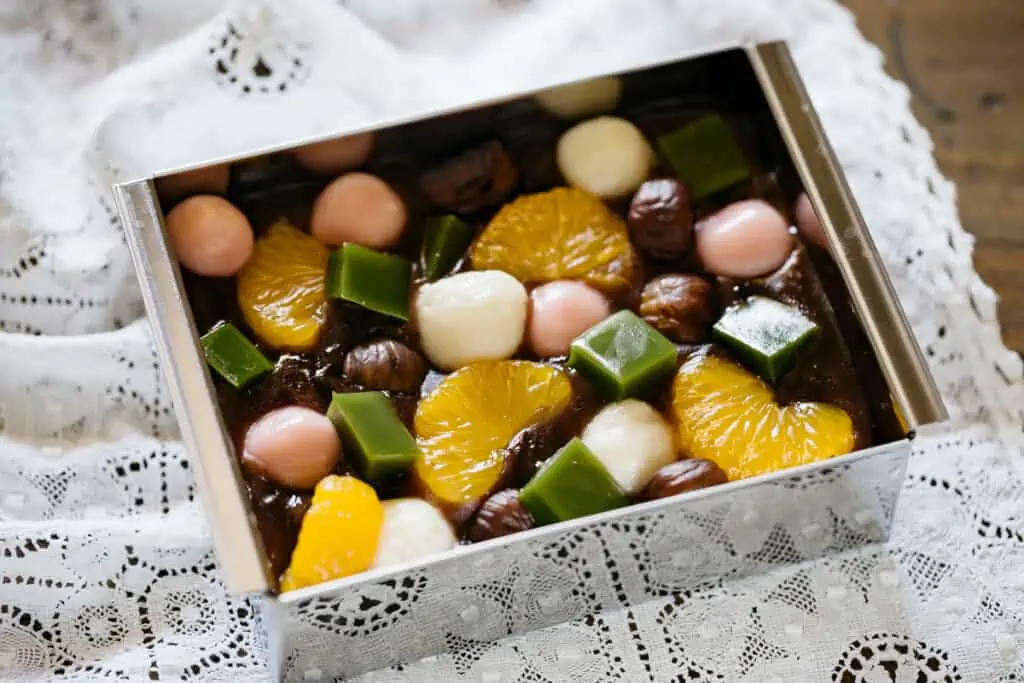 Japanese sweets Anmitsu yokan in a mold 