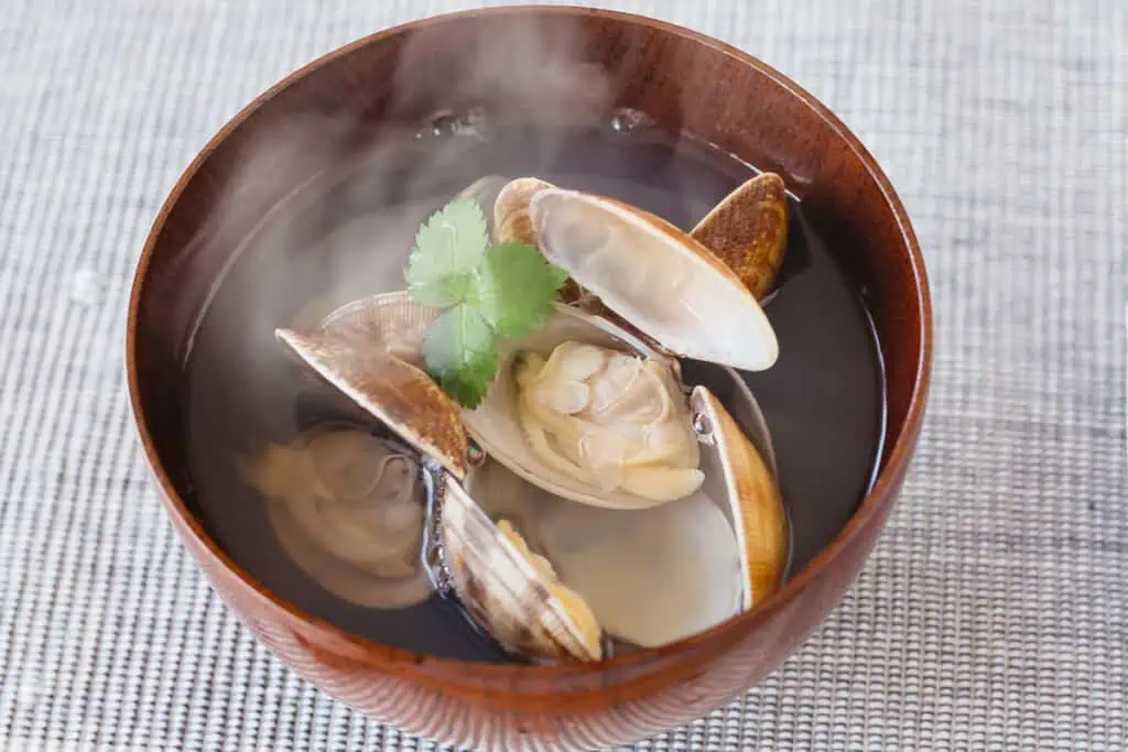 Japanese clam clear soup served in a small serving bowl
