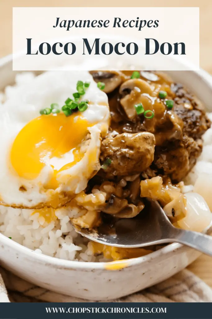 loco moco image with text overlay for pinterest share