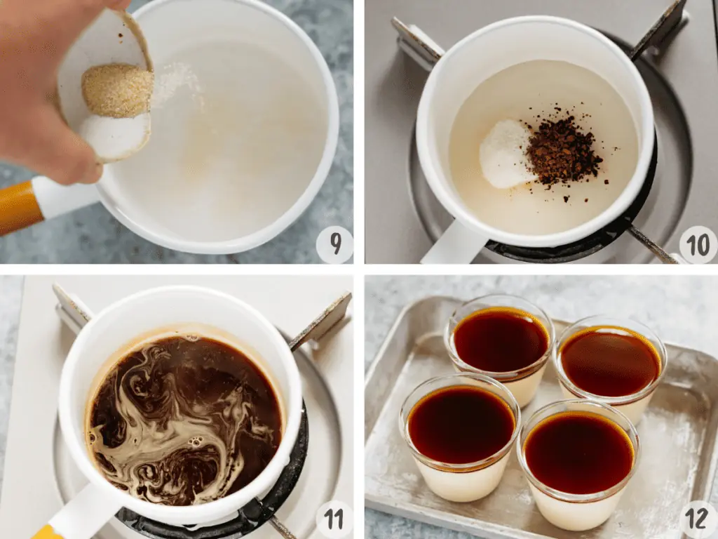 4 images of making mock caramel sauce 