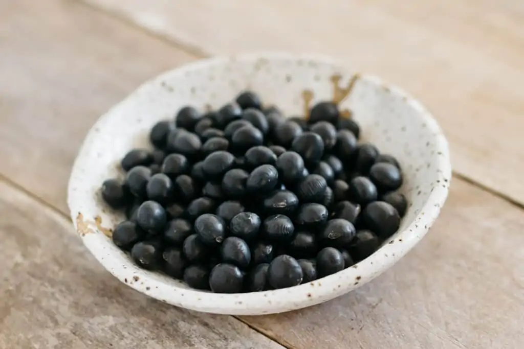dry soy black beans in a small bowl 